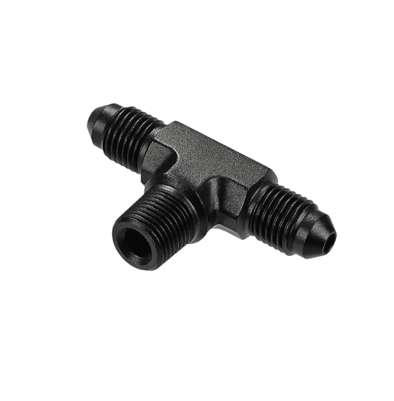 Tee -3AN Male to 1/8 NPT on Side Male Black Aluminum